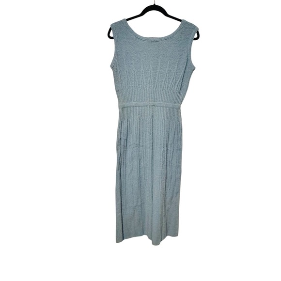 Spinnerin Light Blue Ribbed Knit Sleeveless Midi Dress w/ Belt 1960s Virgin Wool - Picture 7 of 8